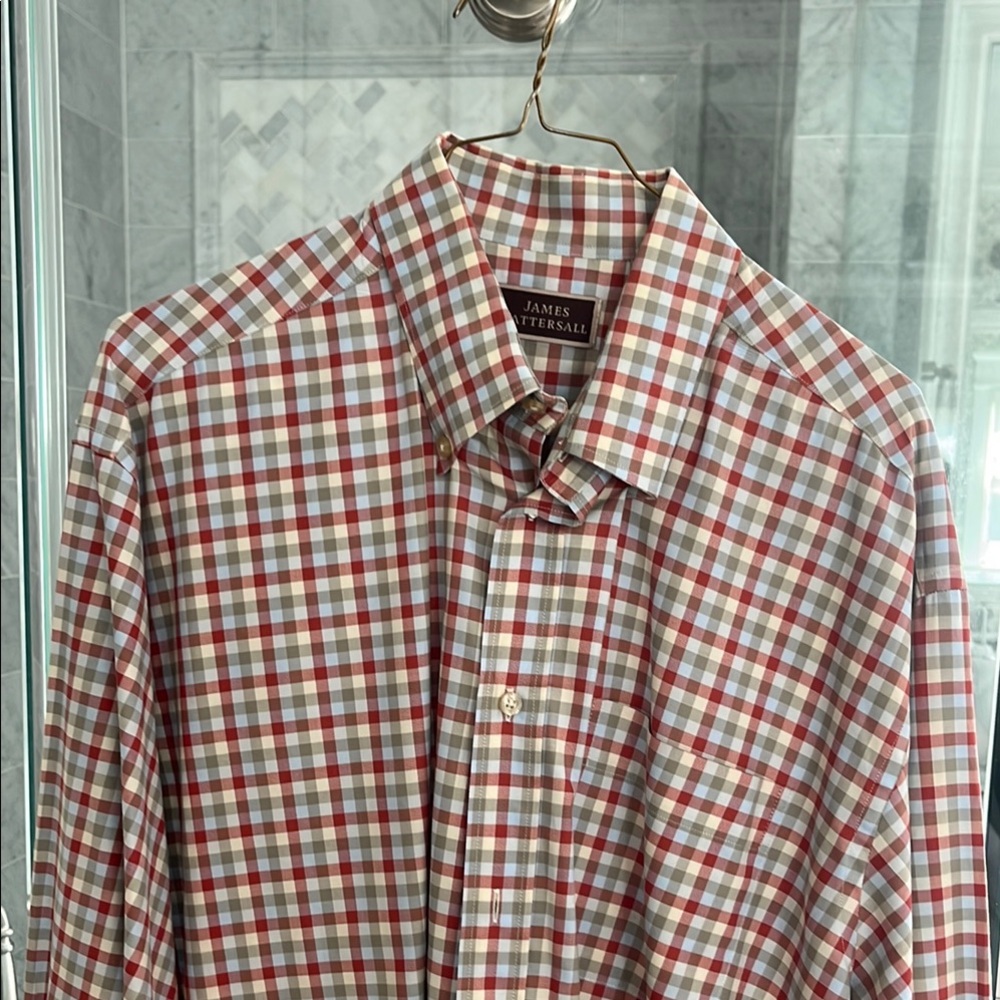 James Perse Men's Plaid Shirt - Red, Gray, and White